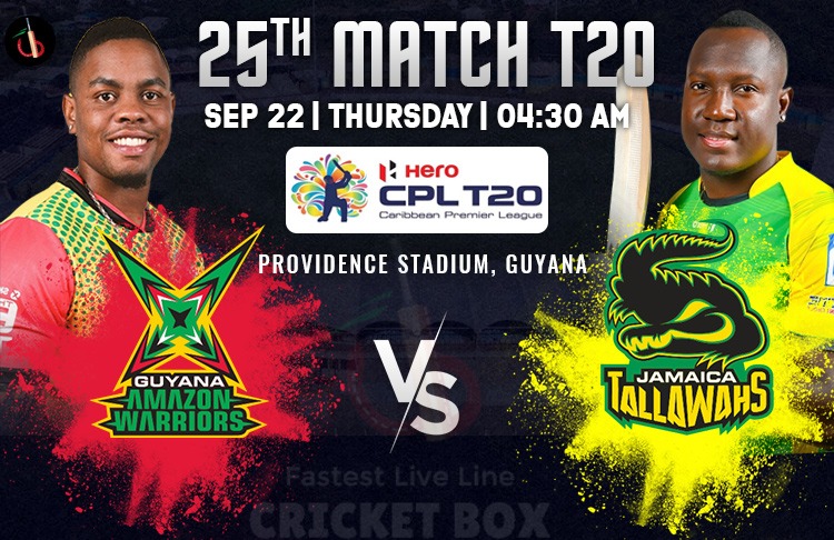 Guyana Amazon Warriors vs Jamaica Tallawahs Match 25th Preview, Probable XI, Match Prediction, Pitch Report & More